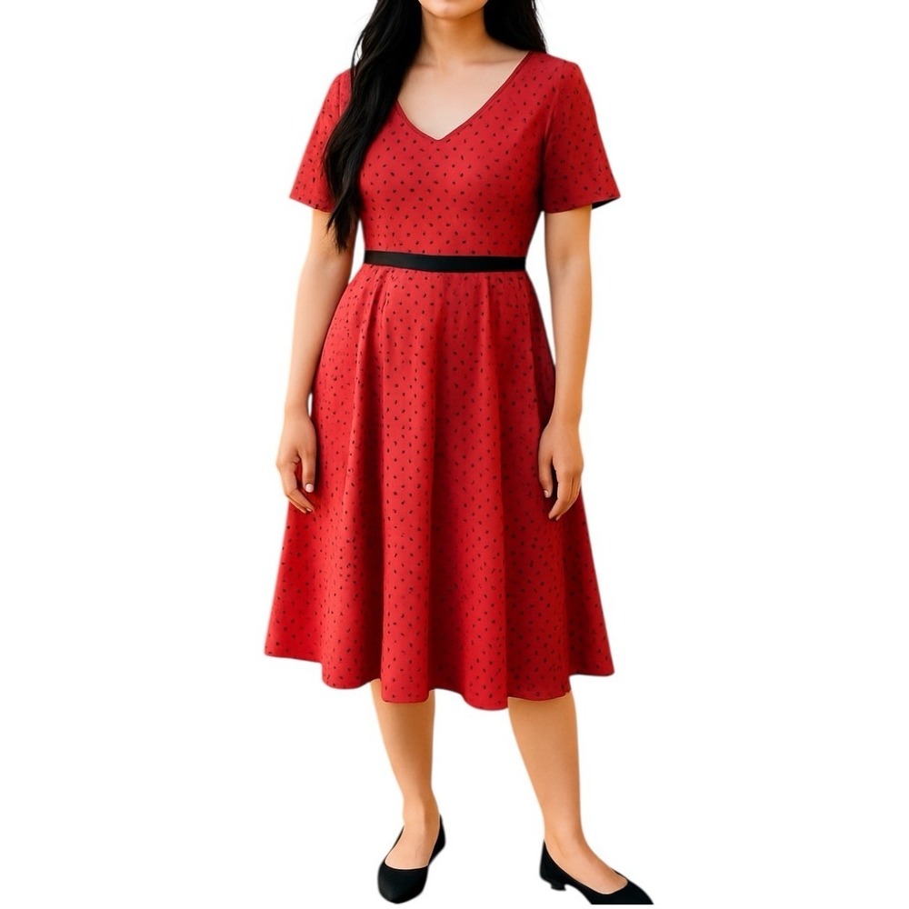 TORRID Fit & Flare Dress sz 12 Red w/ Black Polka Dot Short Sleeve Retro NWT